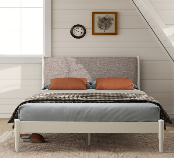 English Elm Feeney Upholstered Platform Queen Bed Rubberwood Frame Padded Headboard Modern T2574S00265