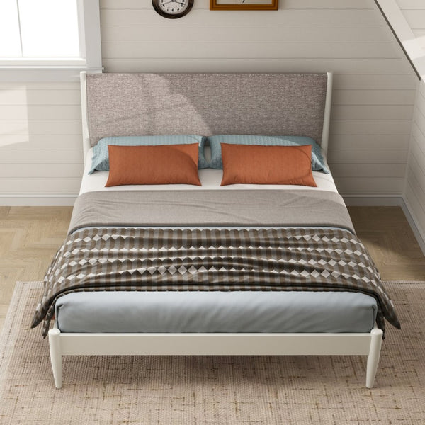 English Elm Feeney Upholstered Platform Queen Bed Rubberwood Frame Padded Headboard Modern T2574S00265