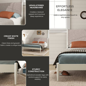 English Elm Feeney Upholstered Platform Queen Bed Rubberwood Frame Padded Headboard Modern T2574S00265