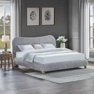 English Elm Lunara King Platform Bed Camelback Chenille Headboard with Oak Bun Feet T2574S00268