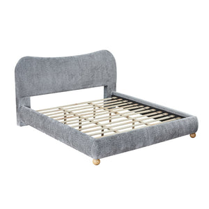 English Elm Lunara King Platform Bed Camelback Chenille Headboard with Oak Bun Feet T2574S00268