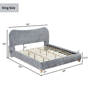 English Elm Lunara King Platform Bed Camelback Chenille Headboard with Oak Bun Feet T2574S00268