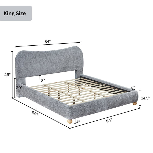 English Elm Lunara King Platform Bed Camelback Chenille Headboard with Oak Bun Feet T2574S00268