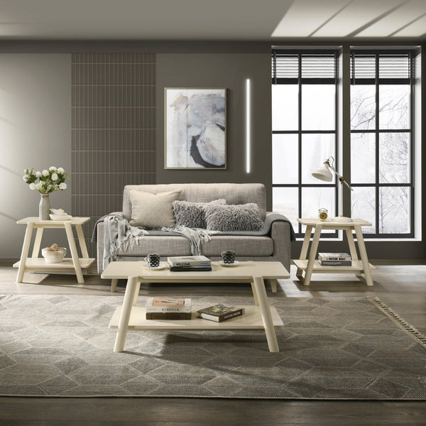 English Elm Metz Mid-century Modern 3 Piece Coffee and End Table Set with Open Shelf Storage T2574S00269