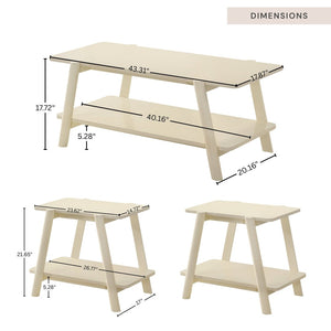 English Elm Metz Mid-century Modern 3 Piece Coffee and End Table Set with Open Shelf Storage T2574S00269