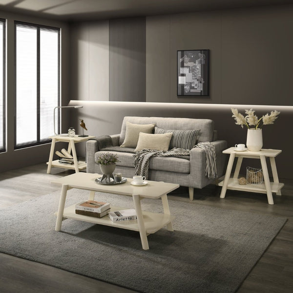 English Elm Metz Mid-century Modern 3 Piece Coffee and End Table Set with Open Shelf Storage T2574S00269