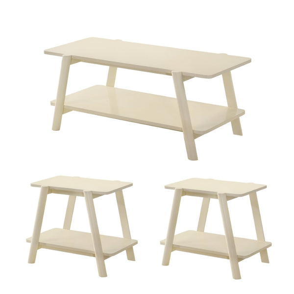 English Elm Metz Mid-century Modern 3 Piece Coffee and End Table Set with Open Shelf Storage T2574S00269