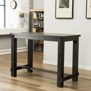 English Elm Leviton Weathered Wood Pub Table Set with Four Tufted Tan Upholstered Barstools T2574S00270