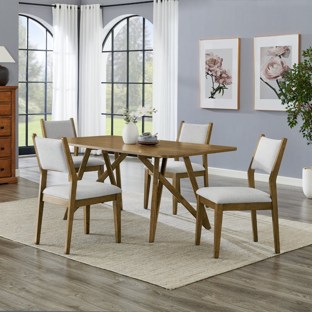 English Elm Avery 5 Piece Light Oak Dining Set with Tripod Base and Upholstered Side Chairs T2574S00271