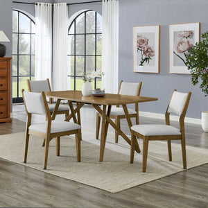 English Elm Avery 5 Piece Light Oak Dining Set with Tripod Base and Upholstered Side Chairs T2574S00271