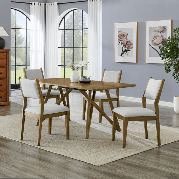 English Elm Avery 5 Piece Light Oak Dining Set with Tripod Base and Upholstered Side Chairs T2574S00271