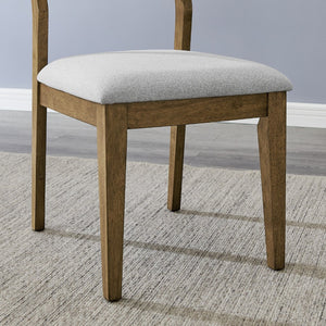 English Elm Avery 5 Piece Light Oak Dining Set with Tripod Base and Upholstered Side Chairs T2574S00271