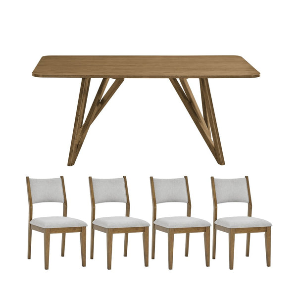 English Elm Avery 5 Piece Light Oak Dining Set with Tripod Base and Upholstered Side Chairs T2574S00271