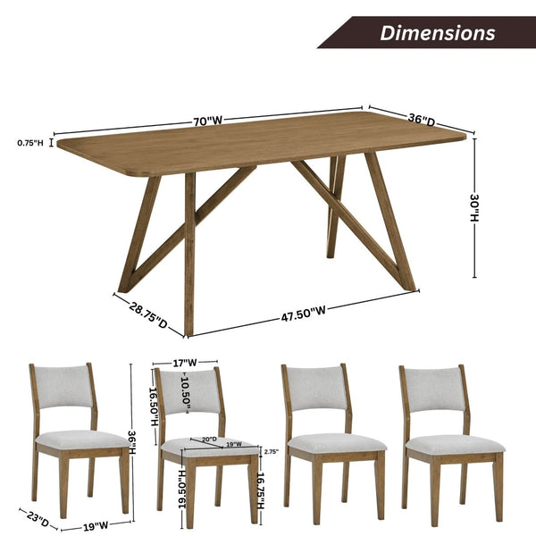 English Elm Avery 5 Piece Light Oak Dining Set with Tripod Base and Upholstered Side Chairs T2574S00271