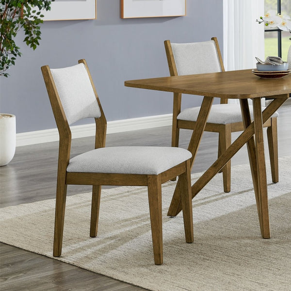English Elm Avery 5 Piece Light Oak Dining Set with Tripod Base and Upholstered Side Chairs T2574S00271