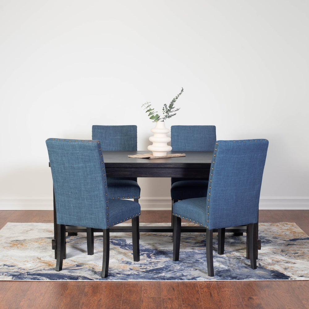 English Elm Muzzi 7 Piece Rectangular Dining Set Solid Wood Table with Nailhead Upholstered Chairs Blue T2574S00275