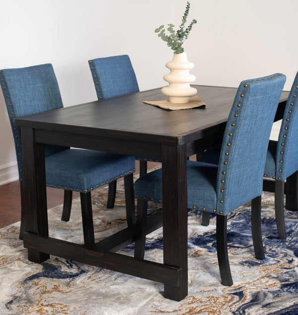 English Elm Muzzi 7 Piece Rectangular Dining Set Solid Wood Table with Nailhead Upholstered Chairs Blue T2574S00275