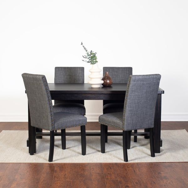 English Elm Muzzi 7 Piece Rectangular Dining Set Solid Wood Table with Nailhead Upholstered Chairs Gray T2574S00276