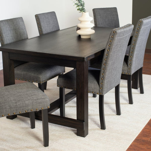English Elm Muzzi 7 Piece Rectangular Dining Set Solid Wood Table with Nailhead Upholstered Chairs Gray T2574S00276