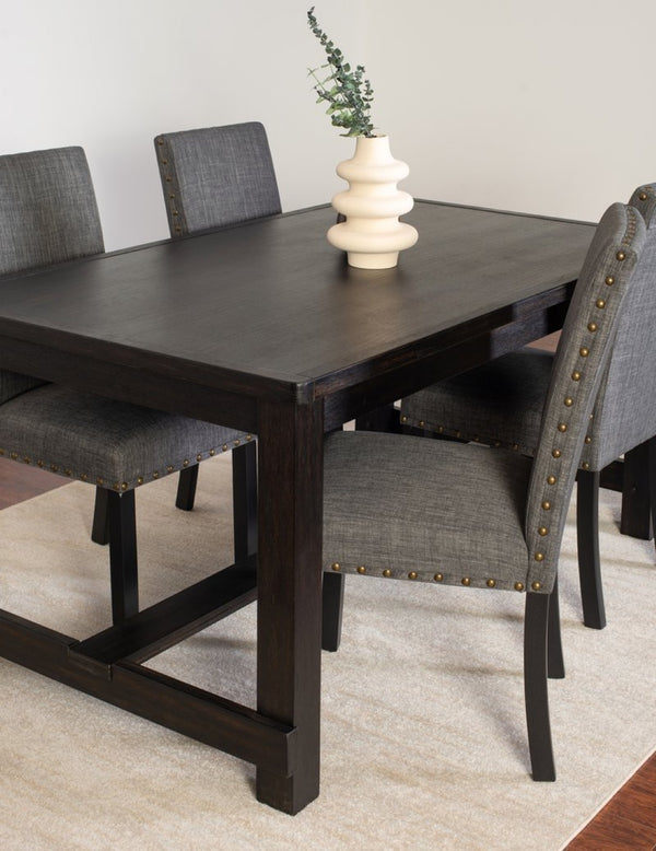 English Elm Muzzi 7 Piece Rectangular Dining Set Solid Wood Table with Nailhead Upholstered Chairs Gray T2574S00276
