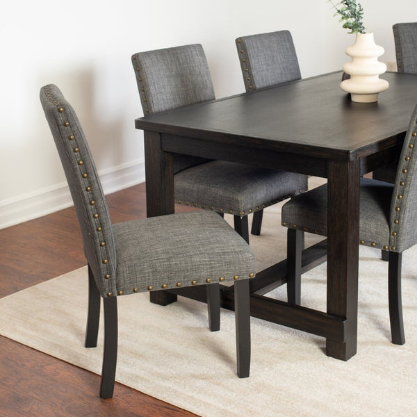 English Elm Muzzi 7 Piece Rectangular Dining Set Solid Wood Table with Nailhead Upholstered Chairs Gray T2574S00276