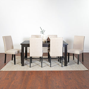 English Elm Muzzi 7 Piece Rectangular Dining Set Solid Wood Table with Nailhead Upholstered Chairs Tan T2574S00277