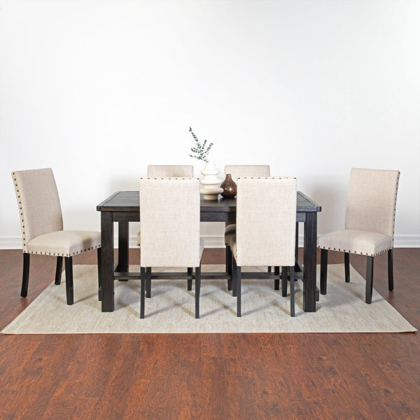 English Elm Muzzi 7 Piece Rectangular Dining Set Solid Wood Table with Nailhead Upholstered Chairs Tan T2574S00277