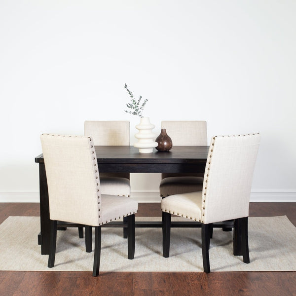 English Elm Muzzi 7 Piece Rectangular Dining Set Solid Wood Table with Nailhead Upholstered Chairs Tan T2574S00277