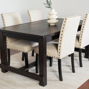 English Elm Muzzi 7 Piece Rectangular Dining Set Solid Wood Table with Nailhead Upholstered Chairs Tan T2574S00277