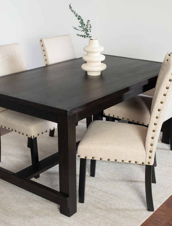 English Elm Muzzi 7 Piece Rectangular Dining Set Solid Wood Table with Nailhead Upholstered Chairs Tan T2574S00277