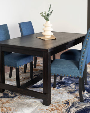 English Elm Muzzi Transitional 6 Piece Dining Set Hardwood Table Upholstered Chairs Bench Blue T2574S00278