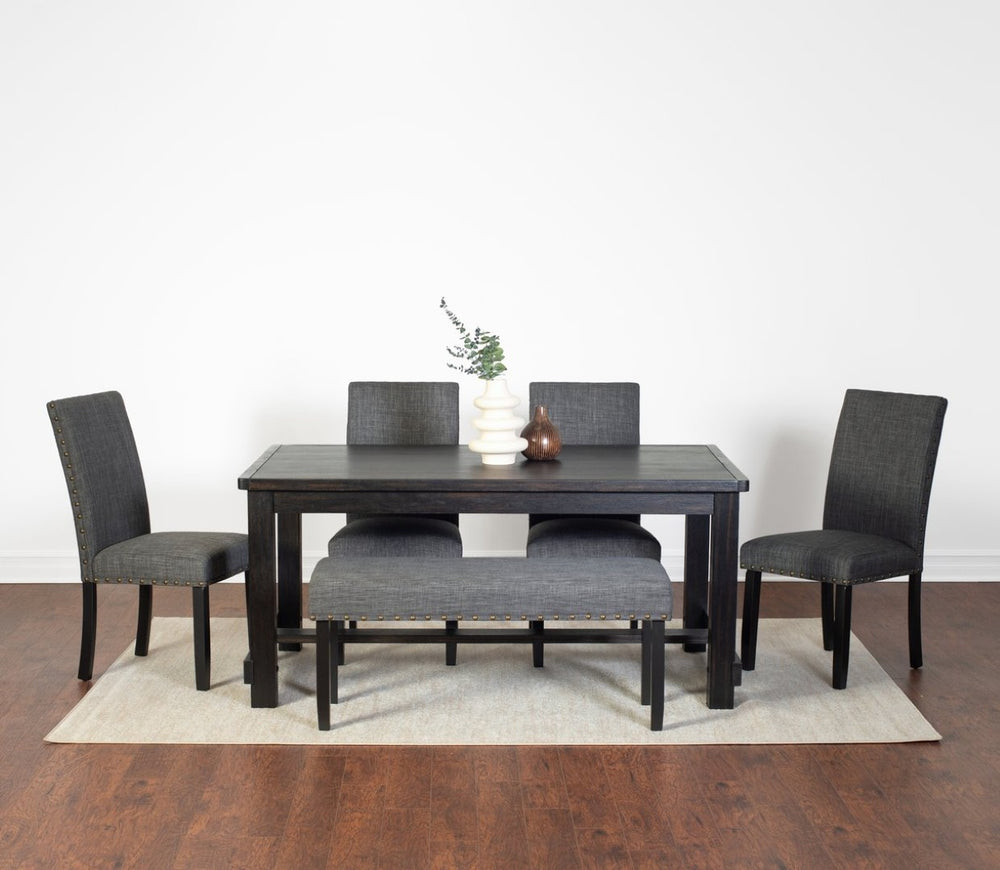 English Elm Muzzi Transitional 6 Piece Dining Set Hardwood Table Upholstered Chairs Bench Gray T2574S00279