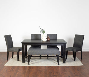 English Elm Muzzi Transitional 6 Piece Dining Set Hardwood Table Upholstered Chairs Bench Gray T2574S00279