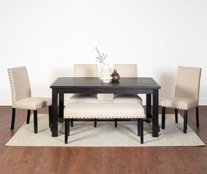 English Elm Muzzi Transitional 6 Piece Dining Set Hardwood Table Upholstered Chairs Bench Tan T2574S00280