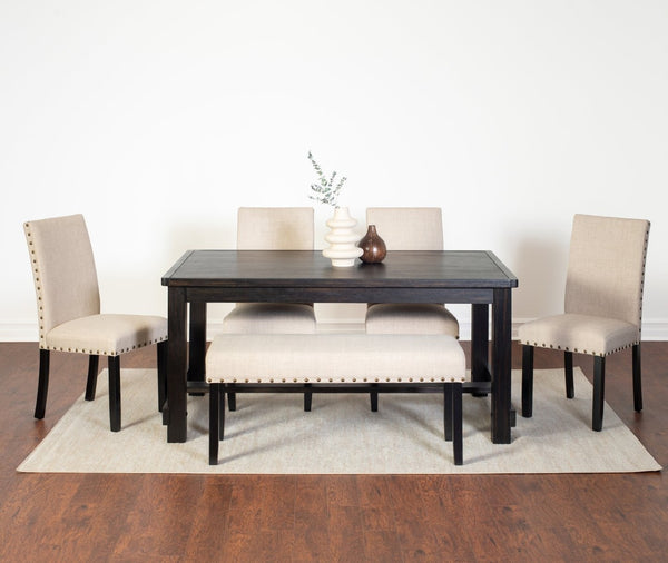 English Elm Muzzi Transitional 6 Piece Dining Set Hardwood Table Upholstered Chairs Bench Tan T2574S00280
