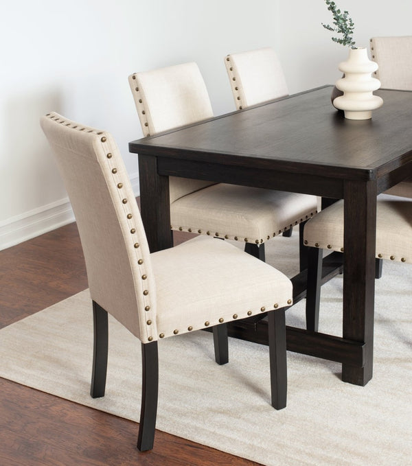 English Elm Muzzi Transitional 6 Piece Dining Set Hardwood Table Upholstered Chairs Bench Tan T2574S00280