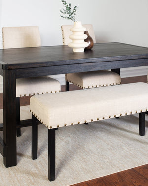 English Elm Muzzi Transitional 6 Piece Dining Set Hardwood Table Upholstered Chairs Bench Tan T2574S00280