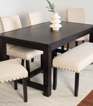 English Elm Muzzi Transitional 6 Piece Dining Set Hardwood Table Upholstered Chairs Bench Tan T2574S00280