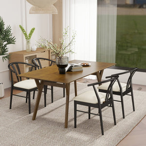 English Elm Lavin Walnut Rectangular Dining Set Seats Four with Curved Wishbone Chairs in Matte Black 4 Black Wishbone Chairs T2574S00281