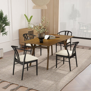 English Elm Lavin Walnut Rectangular Dining Set Seats Four with Curved Wishbone Chairs in Matte Black 4 Black Wishbone Chairs T2574S00281