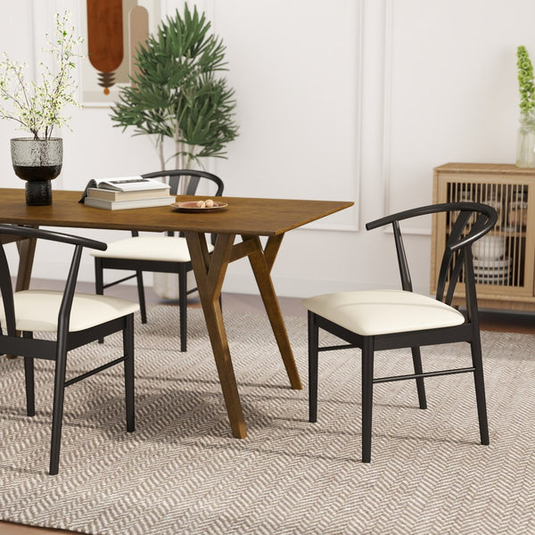 English Elm Lavin Walnut Rectangular Dining Set Seats Four with Curved Wishbone Chairs in Matte Black 4 Black Wishbone Chairs T2574S00281