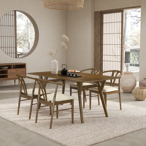 English Elm Lavin Walnut Rectangular Dining Set Seats Four with Curved Wishbone Chairs in Matte Black 4 Brown Wishbone Chairs T2574S00282