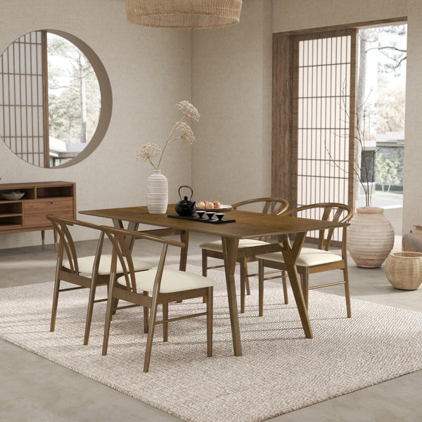 English Elm Lavin Walnut Rectangular Dining Set Seats Four with Curved Wishbone Chairs in Matte Black 4 Brown Wishbone Chairs T2574S00282