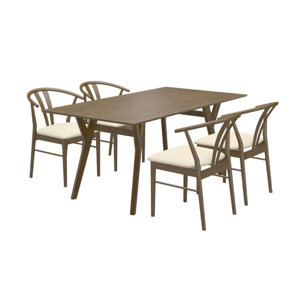 English Elm Lavin Walnut Rectangular Dining Set Seats Four with Curved Wishbone Chairs in Matte Black 4 Brown Wishbone Chairs T2574S00282