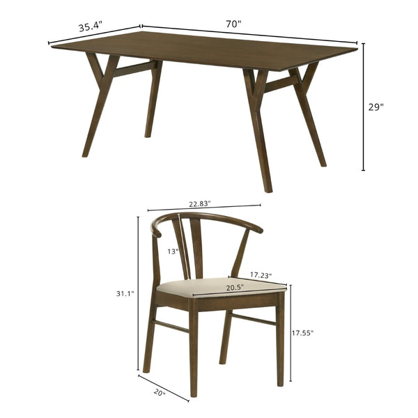 English Elm Lavin Walnut Rectangular Dining Set Seats Four with Curved Wishbone Chairs in Matte Black 4 Brown Wishbone Chairs T2574S00282