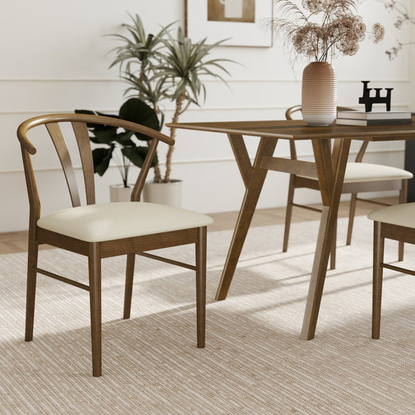 English Elm Lavin Walnut Rectangular Dining Set Seats Four with Curved Wishbone Chairs in Matte Black 4 Brown Wishbone Chairs T2574S00282