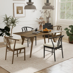 English Elm Lavin Walnut Rectangular Dining Set Seats Four with Curved Wishbone Chairs in Matte Black 2 Walnut and 2 Black Wishbone Chairs T2574S00283