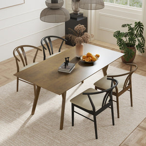 English Elm Lavin Walnut Rectangular Dining Set Seats Four with Curved Wishbone Chairs in Matte Black 2 Walnut and 2 Black Wishbone Chairs T2574S00283