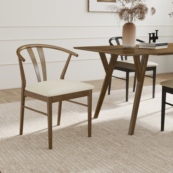 English Elm Lavin Walnut Rectangular Dining Set Seats Four with Curved Wishbone Chairs in Matte Black 2 Walnut and 2 Black Wishbone Chairs T2574S00283