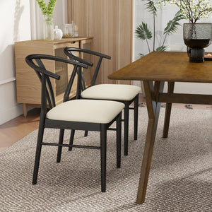 English Elm Lavin Seven Piece Rectangular Rubberwood Dining Set with Wishbone Chairs Modern Style Walnut Table, 6 Black Chairs T2574S00284